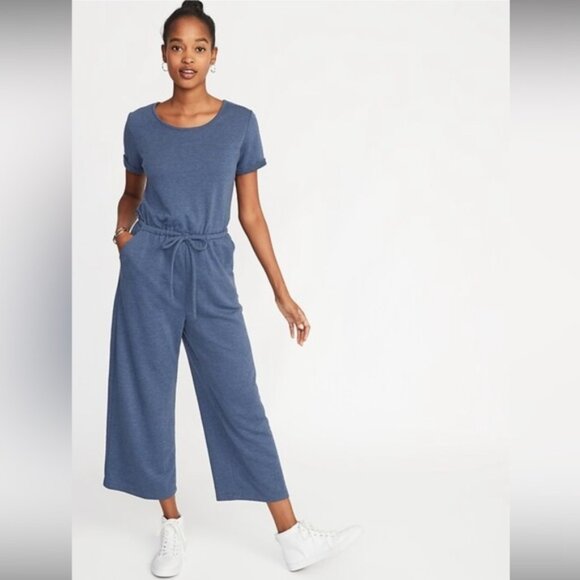 Old Navy Pants - Old Navy Waist-Defined French Terry Heather Blue jumpsuit — Women's XS